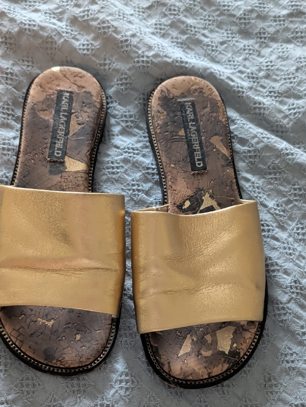 Karl Lagerfeld Metallic Gold Slide Sandals
